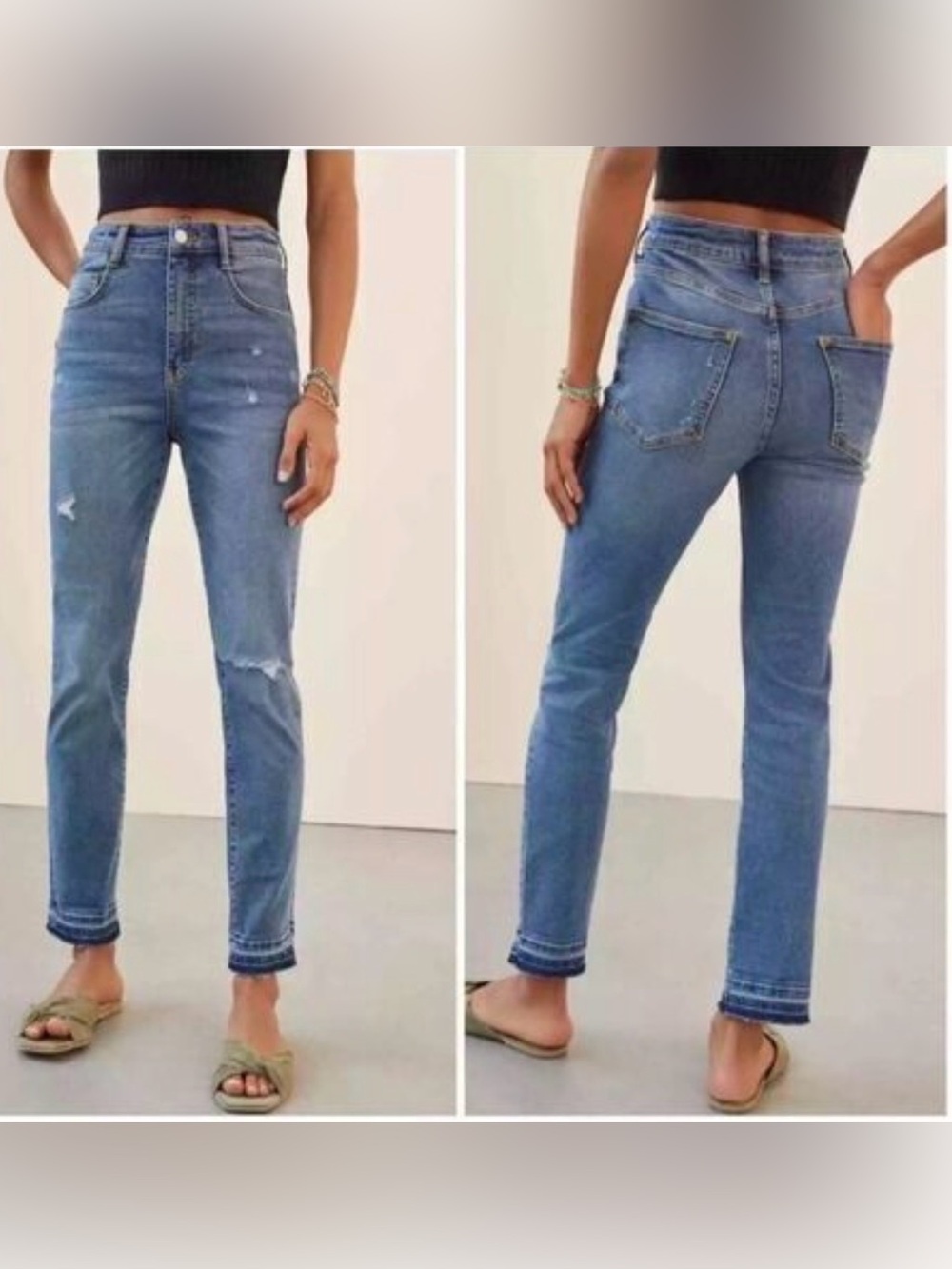 Pilcro Light Blue Distressed Straight Leg Jeans
